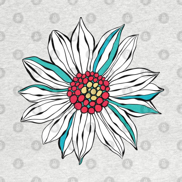 White Teal Yellow Red Daisy Flower by CatyArte